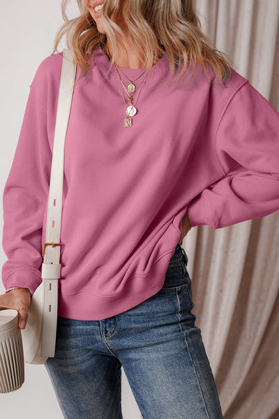 Cozy Women's Meadow Mauve Fleece-Lined Sweatshirt - Relaxed Drop Shoulder Terry Top for Casual Chic Comfort