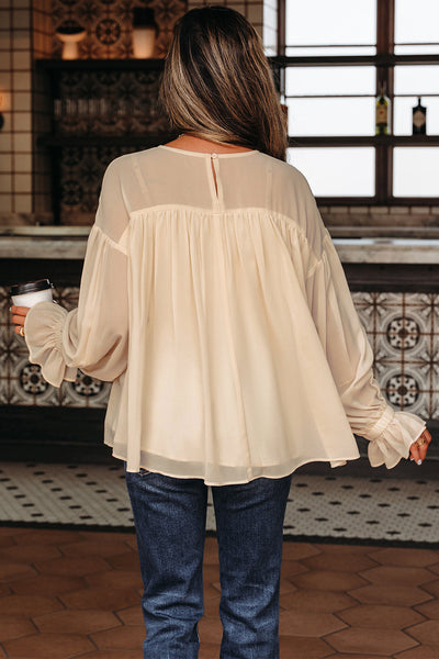 Soft Pastel Pleated Chiffon Blouse for Women - Elegant, Lightweight, Breezy Style Perfect for Any Occasion