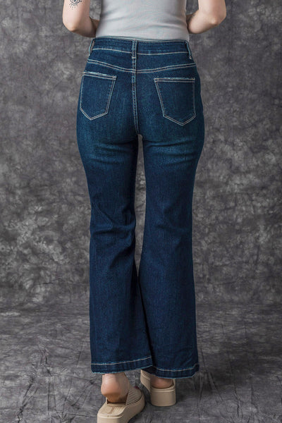 Trendy Women's Real Teal High Rise Ripped Bell Bottom Jeans - Vintage Style for a Flattering, Chic Fit