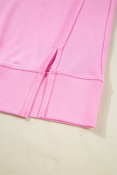 Trendy Women's Pink Bow Sequin XOXO Graphic Sweatshirt - Chic Baggy Fit with Exposed Seams for Casual Style