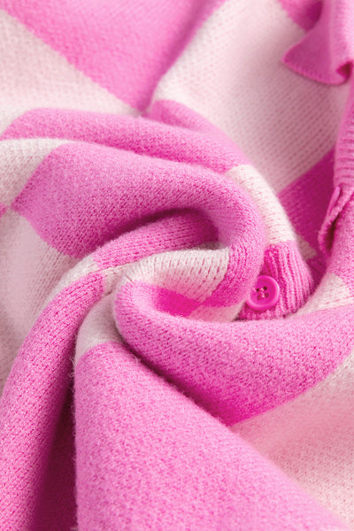 Cozy Women's Pink Checkerboard Drop Shoulder Sweater with Half Button Collar - Effortlessly Chic Casual Style