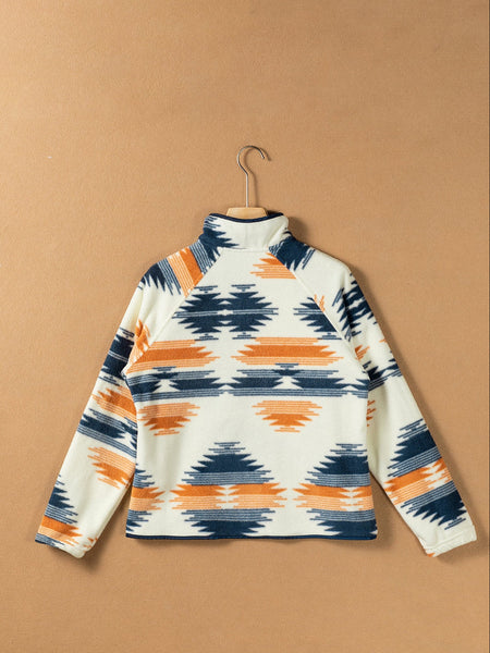 Aztec Patterned Snap Button Fleece Jacket