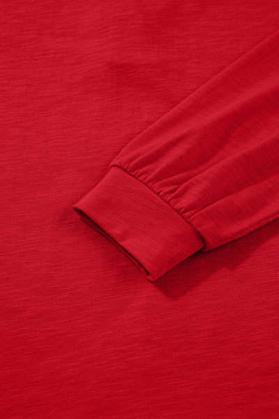 Women's Racing Red Button V-Neck Blouse with Relaxed Silhouette