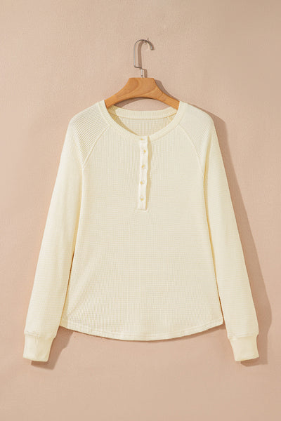 Soft Beige Textured Knit Long Sleeve Top for Women Cozy Casual Layering Essential for Every Season