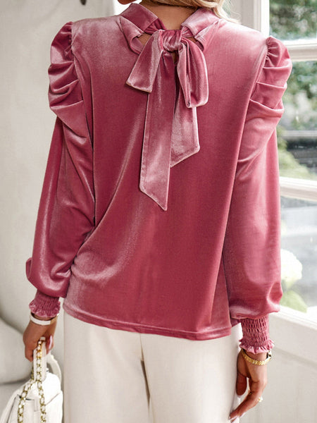 Solid Color Chiffon Loose V-Neck Long Sleeve T-Shirt