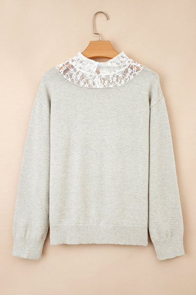 Cozy Women's Pastel Lace Patchwork Sweater - Chic Casual Style for Effortless Everyday Elegance