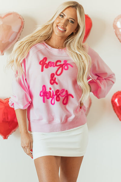 Women's Cozy Pink Embroidered Raglan Sleeve Sweatshirt - Perfect for Casual Everyday Style and Comfort