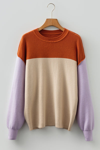 Women's Viscose Blend Color Block Knit Pullover Sweater
