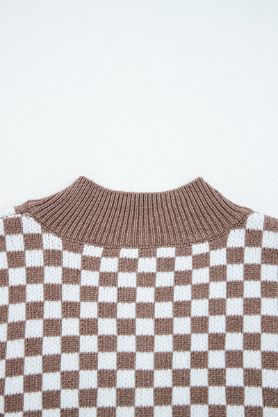 Women's Checkerboard Half-Button Knit Sweater in Cocoa and Cream with practical styling and dependable silhouette control.