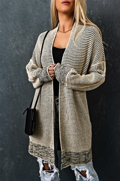 Cozy Women's Apricot Plaid Long Cardigan - Open Front Sweater for Casual Chic Outfits and Everyday Comfort