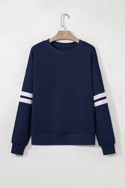 Cozy Women's Varsity Stripe Sweatshirt - Trendy Casual Style for Everyday Comfort in Soft Fabric