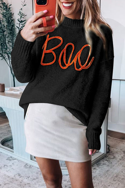 Cozy Women's Black Knitted Sweater with Ribbed Edges & Drop Shoulder - Stylish Pattern for Ultimate Comfort