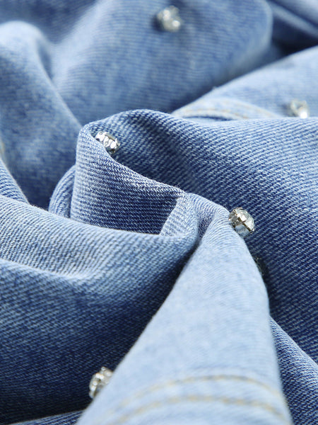 Stylish Ripped Denim Jacket with Lapel Pocket
