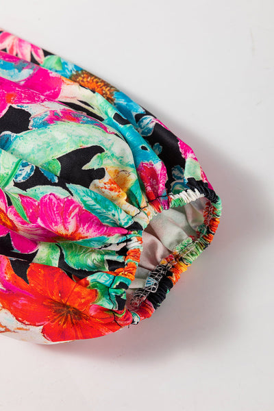 Chic Women's Multicolor Floral Ruffled Blouse with Bubble Sleeves and V-Neck for Effortless Everyday Style