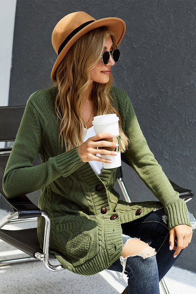 Cozy Women's Green Cardigan with Button Closure and Pockets  Stylish Layering Essential for Every Occasion