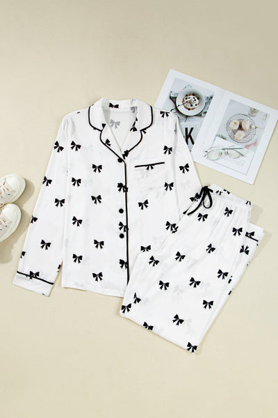 Cozy Women's Bow Print Pajama Set - Soft Cotton Loungewear for Stylish Sleep and Relaxation in Trendy Design made for easy styling and wardrobe