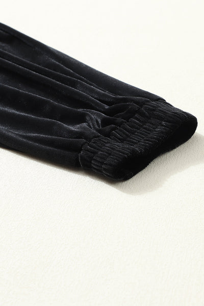 Women's Soft Black Velvet Jogger Pants - Stylish and Comfortable Lounge Wear for Casual Chic Outfits