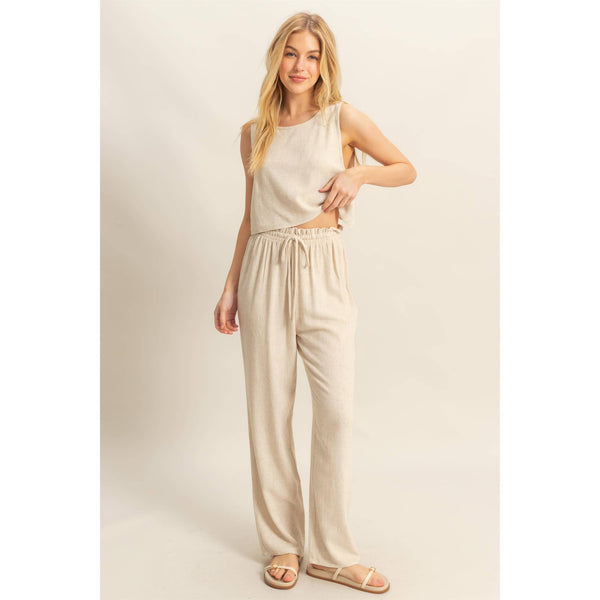 Cotton Sleeveless Top And Pants Set | Cream