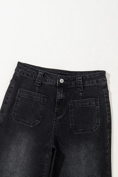 Stylish Women's Black High-Waist Wide Leg Jeans with Pockets for a Comfortable, Effortless Everyday Look