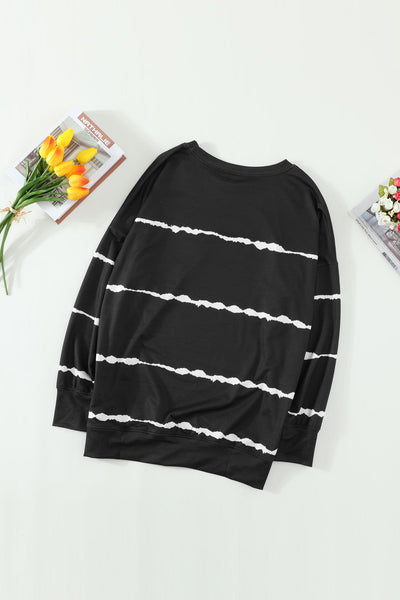 Women's Cozy Black Striped Long Sleeve Sweatshirt - Casual Chic with Effortless Style and Comfortable Fit