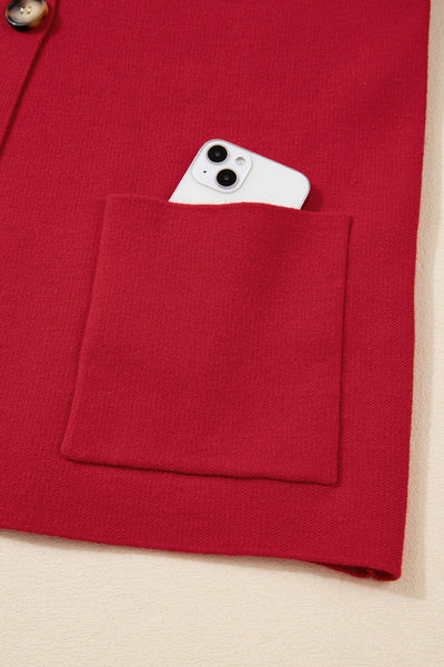 Women's Fiery Red Knit Button-Front Cardigan Jacket