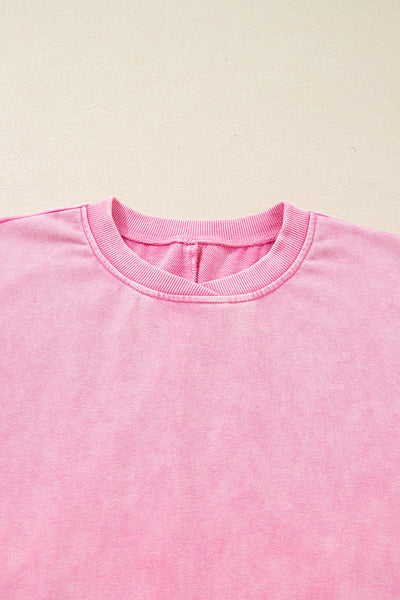 Women's Pink Mineral Wash Cotton Blend Pullover Sweatshirt