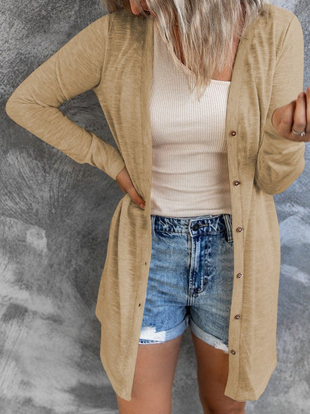 Versatile Solid Long Sleeve Women's Blouse with Button Front