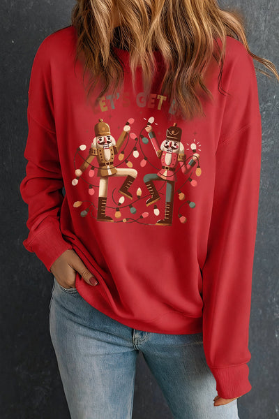 Women's Red Nutcracker 'Let's Get Lit' Christmas Graphic Sweatshirt