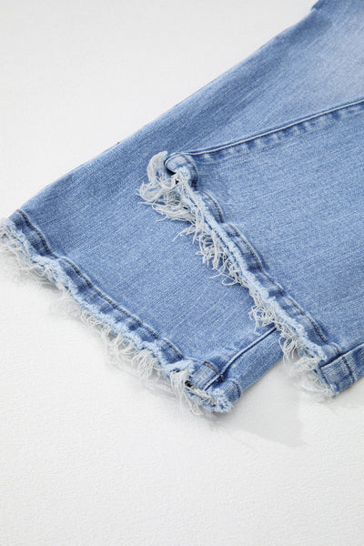 Trendy Women's Beau Blue High Waist Flared Jeans - Mineral Wash with Raw Hem for Casual Chic Look