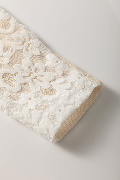 Elegant Women's Beige Floral Lace Long Sleeve High Neck Top - Slim Fit Design for Chic, Stylish Outfits