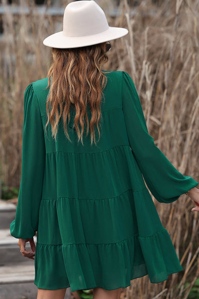 Women's Plus Size Round Neck Loose Casual Pleated Mini Dress