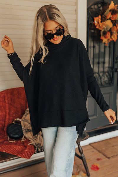 Chic Women's Black Cowl Neck Tunic Top - Effortless Style & Comfort for All Seasons, Perfect for Casual or Dressy Looks
