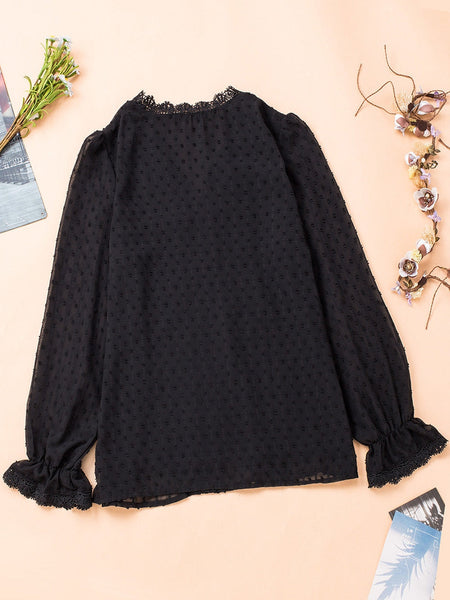 Chic Lace Panel Long Sleeve Blouse
