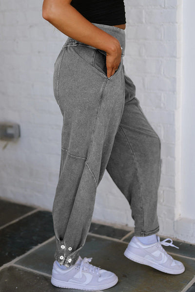 Women's Comfy High Waist Jogger Pants in Medium Grey Mineral Wash  Stylish Casual Fit for Everyday Wear