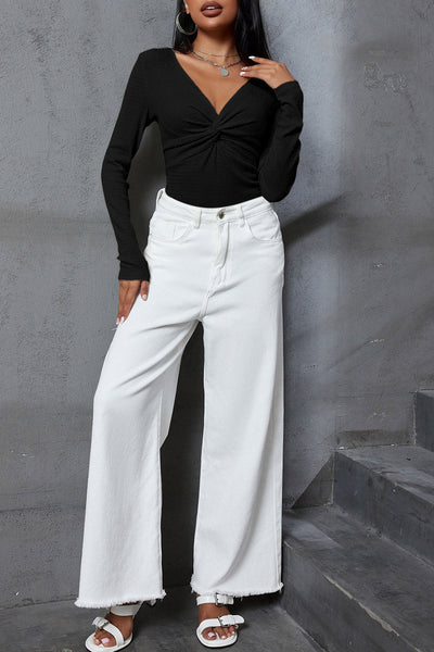 Soft Cotton Long Sleeve Twist Top for Women - Chic Casual Style, Ideal for Layering in Every Season