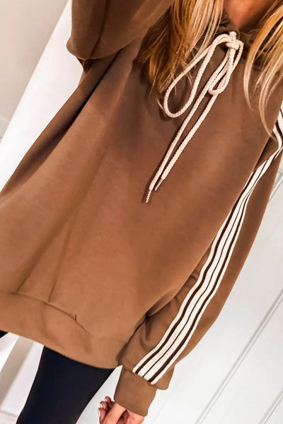 cozy women's chestnut striped drawstring hoodie - relaxed fit for casual preppy style and everyday comfort made for easy styling and wardrobe with