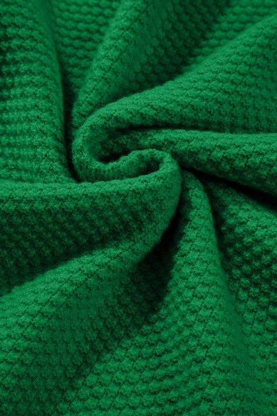 Women's Kelly Green Waffle Knit Split Cuff Sweater