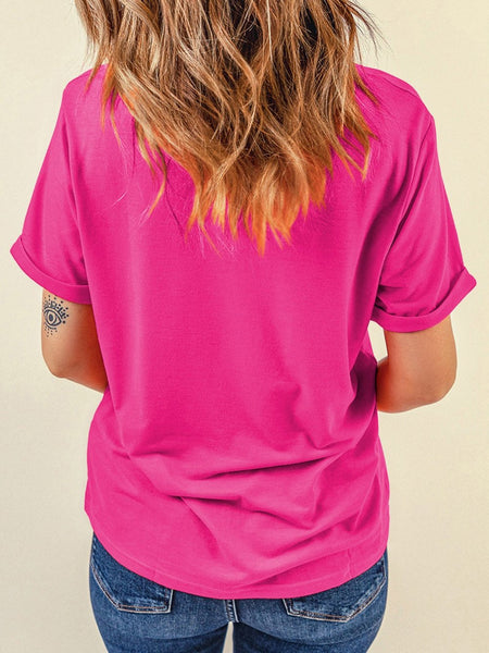 Rose Red Sequin Embellished Baseball Theme Tee