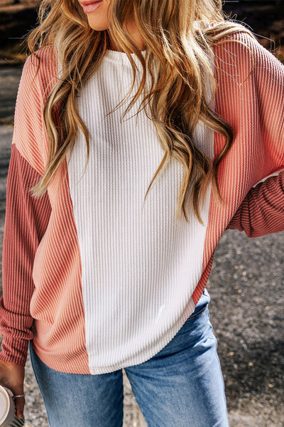 Women's Pale Chestnut Ribbed Color Block Long Sleeve Top made for easy styling and wardrobe coordination, with premium-like structure and finish.