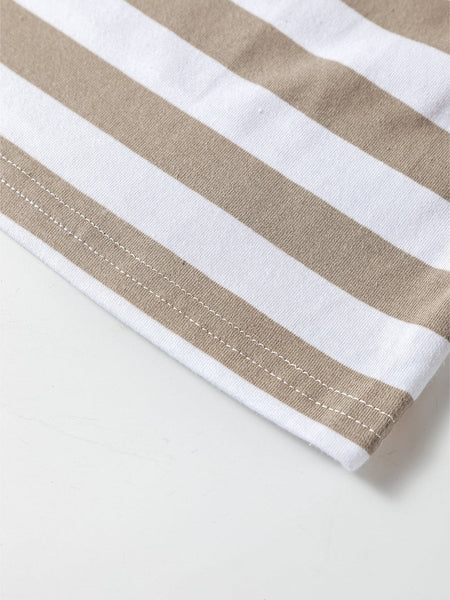 Khaki Boat Neck Striped Long Sleeve Top