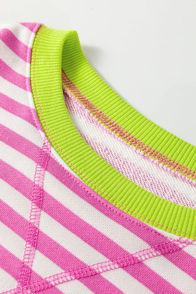 Women's Rose and Lime Striped Oversized Cotton Sweatshirt with practical styling and dependable silhouette control.