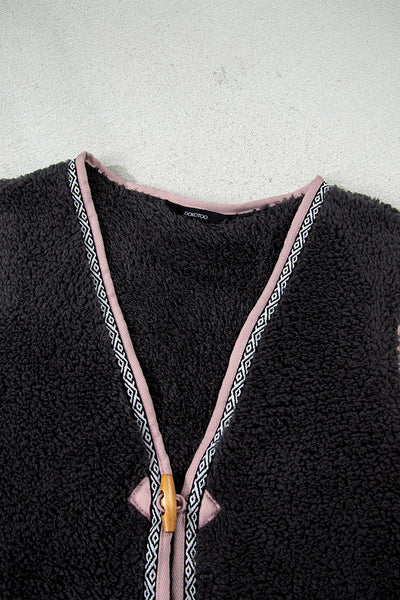 Soft Beige Cozy Women's Sherpa Vest - Stylish Layering Essential for Fall with Pockets and Relaxed Fit