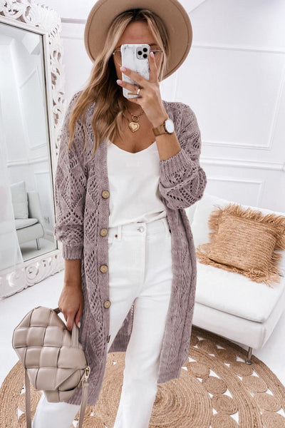Chic Openwork Knit Cardigan for Women - Stylish Lightweight Layering Piece in Soft Pastels with Relaxed Fit