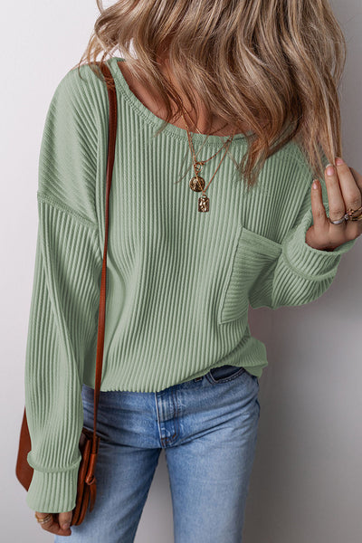 Women's Aqua Solid Corded Long Sleeve Drop Shoulder Top - Casual Fit, Stylish Everyday Essential for Effortless Chic