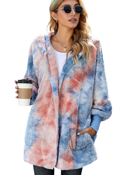 Cozy Colorful Jacket with Hood, Stylish Zippered Drawstring Outerwear for Women