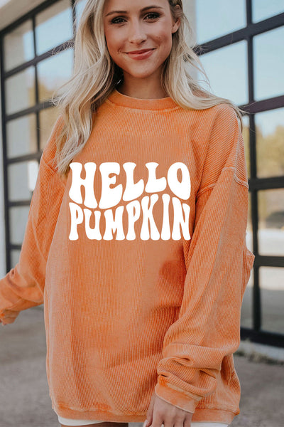 Women's Orange Corded 'Hello Pumpkin' Graphic Sweatshirt