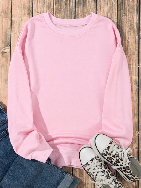 Cozy Pink Crew Neck Long Sleeve Sweatshirt