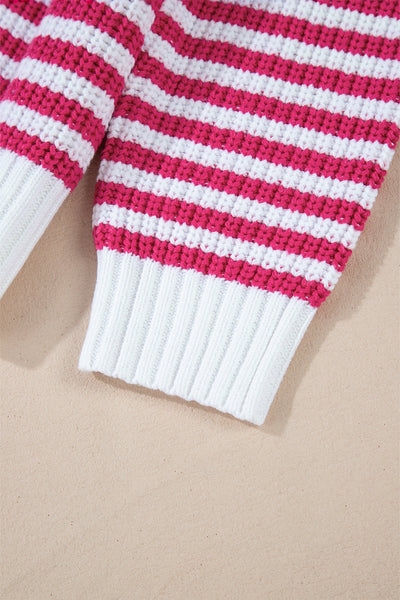 Women's Casual Chic Pink Stripe Zip-Up Sweater with Drop Shoulder Design for Effortless Style and Comfort made for easy styling and wardrobe