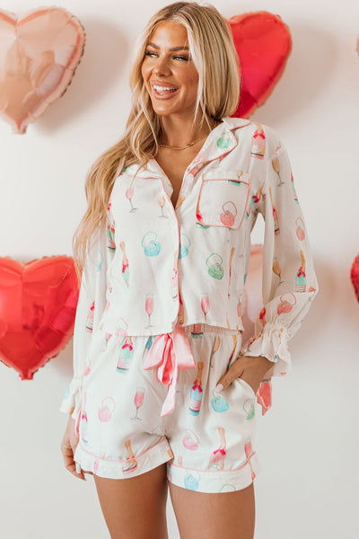 Women's Champagne and Ring Print 100% Viscose Pajama Set with practical styling and dependable silhouette control.