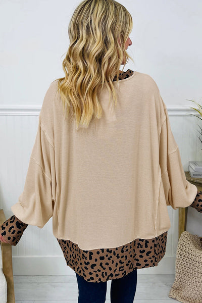 Women's Leopard Print Star Patchwork Oversized Sweatshirt